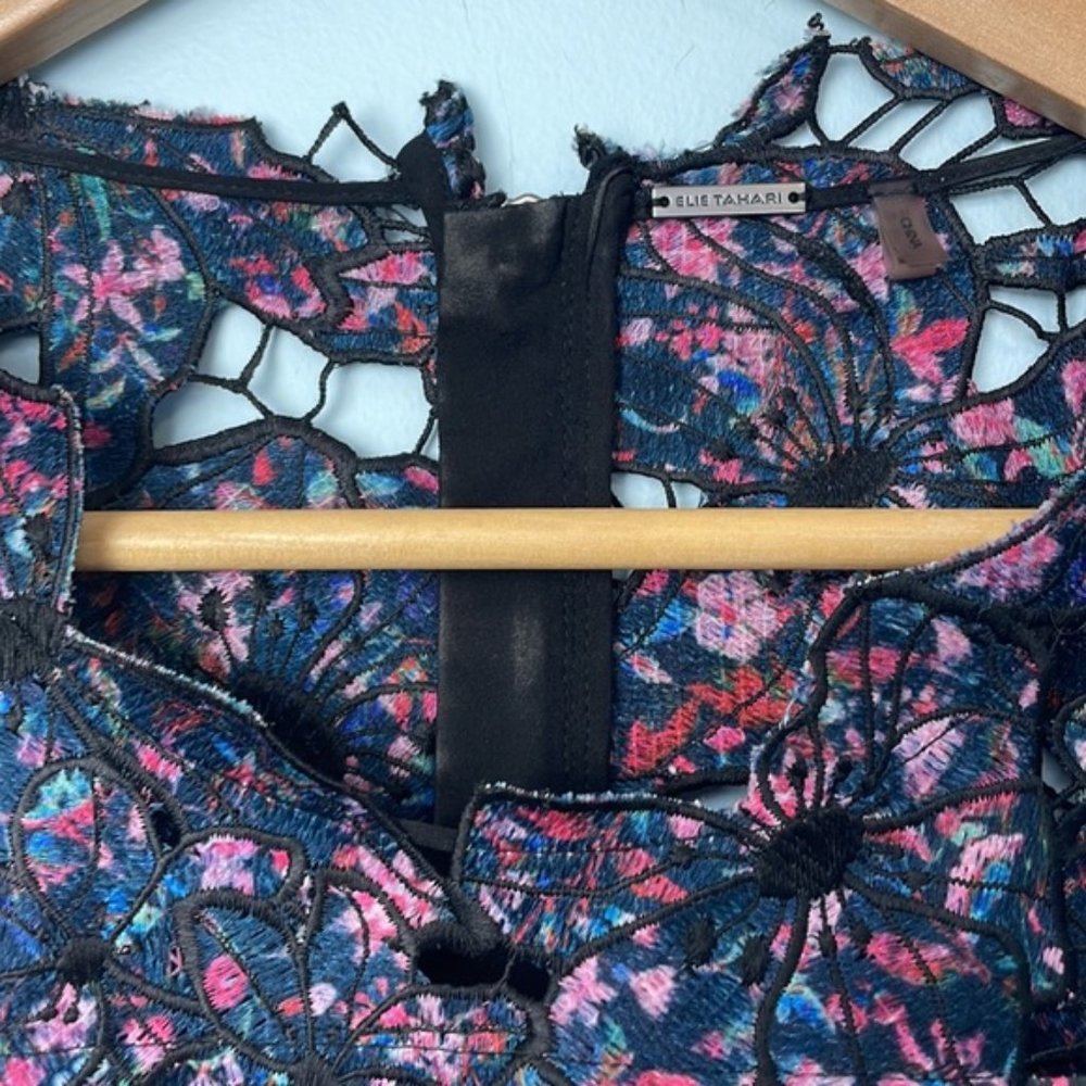 Elie Tahari Pink and Black Floral Sheath “Blake” Dress Size 12 - Picture 6 of 9